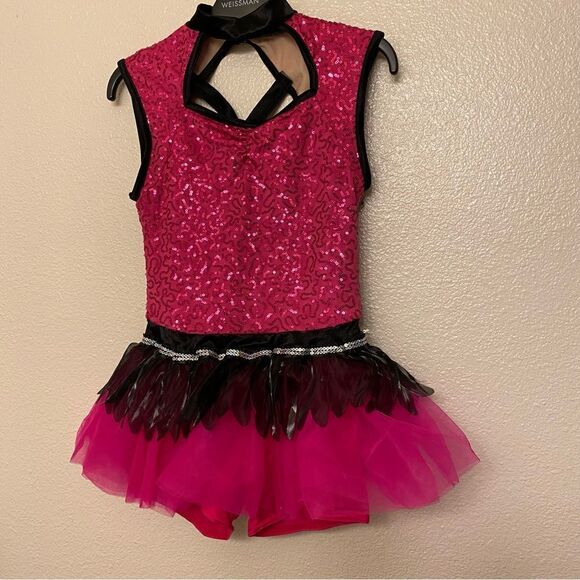 WEISSMAN Dance Costume hot pink sassy sequin tutu Glamorous 7955 Child LC - Picture 2 of 11